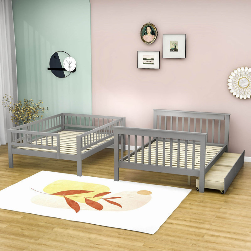 Lit superposé double avec tablettes double sur double par QYUF, gris