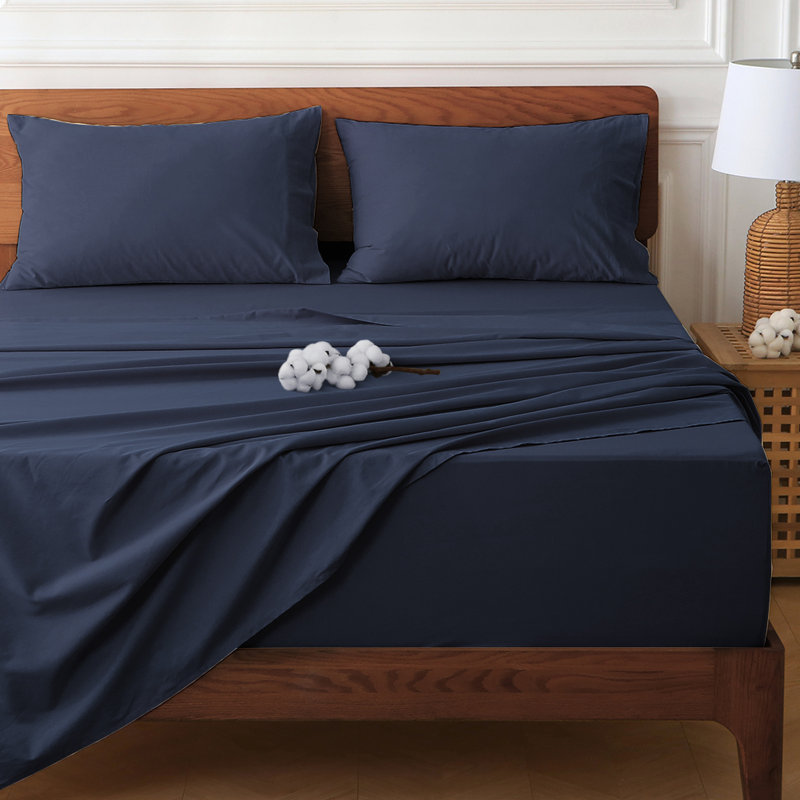 400 Thread Solid color Count 100% Cotton Extra Deep Pocket Sheet Set, Queen Sheet Set with 4 additional pieces, Blue