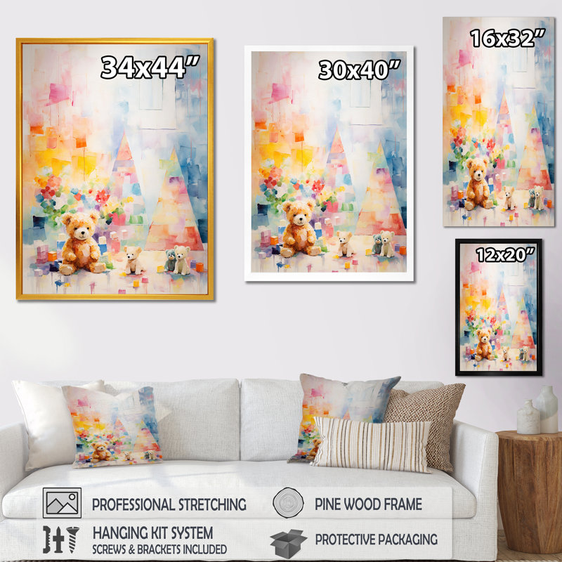 Whimsical Kids Floral Haven V - Art mural pour chambre de bébé, Cadre photo noir, H 20 po x l 12 po x P 1 po