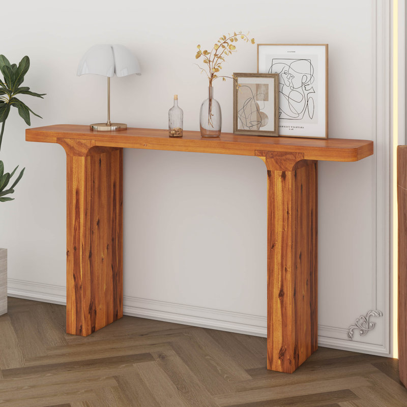 Longue console pour le hall d'entrée, table de canapé rectangulaire en bois de ferme derrière la table de canapé, Naturel