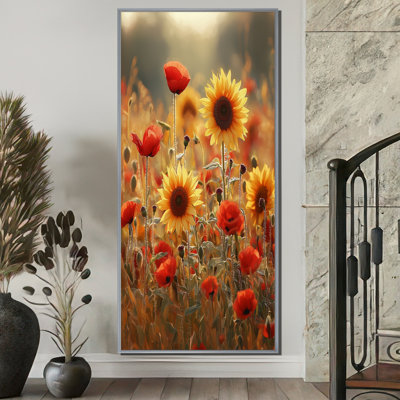 Gorgias tournesols dans le champ de coquelicots I - tournesols, art sur toile