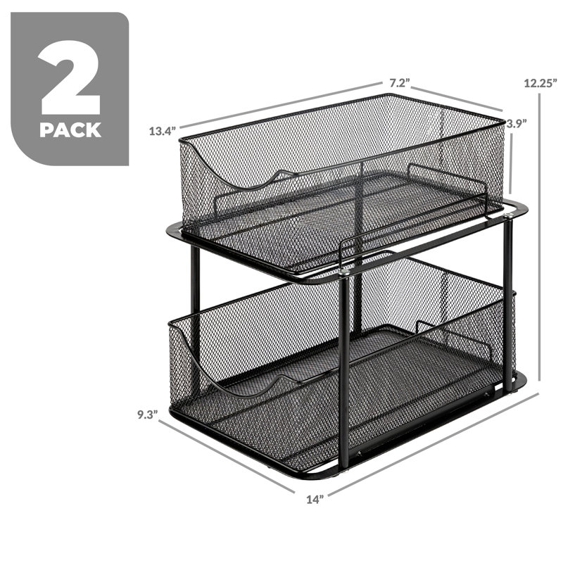 Sorbus 2-Tier Baskets with Mesh Sliding Drawers, 2-Pack, Black