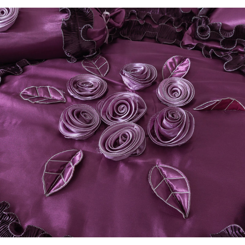 Midnight Bloom Satin Floral Comforter, King