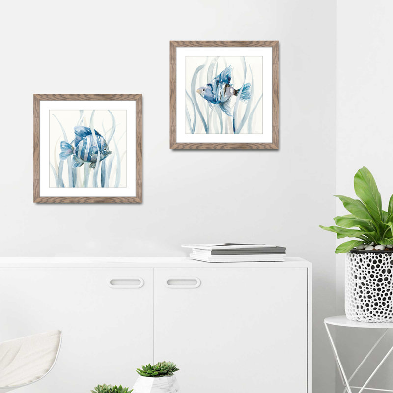 "Fish In Seagrass" par Nan, ensemble de 2 reproductions sur papier encadrées