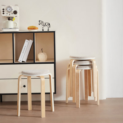 Ensemble de 4 tabourets empilables, tabourets empilables en bois cintré, chaises rondes sans dossier pour la salle à manger, la cuisine et la salle de classe