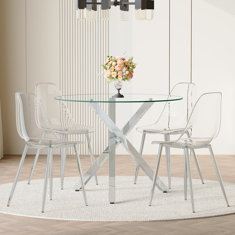 Ensembles de table de salle à manger modernes avec table en verre et chaises en métal pour la maison