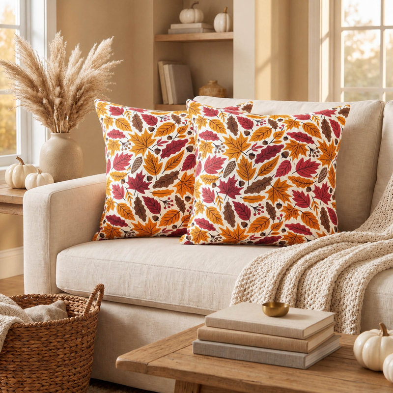 Ensemble de 2 housses de coussin décoratives d'automne en coton de 45 x 45 cm