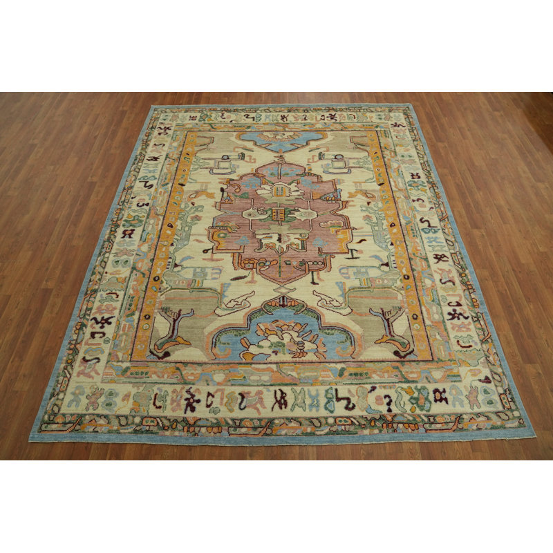 Tapis géométrique en laine teinté Oushak
