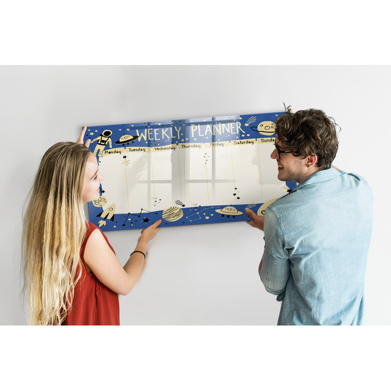 Magnetic Memo Board Whiteboard - 120 x 60 cm - With Marker and Magnets - Space weekly planner