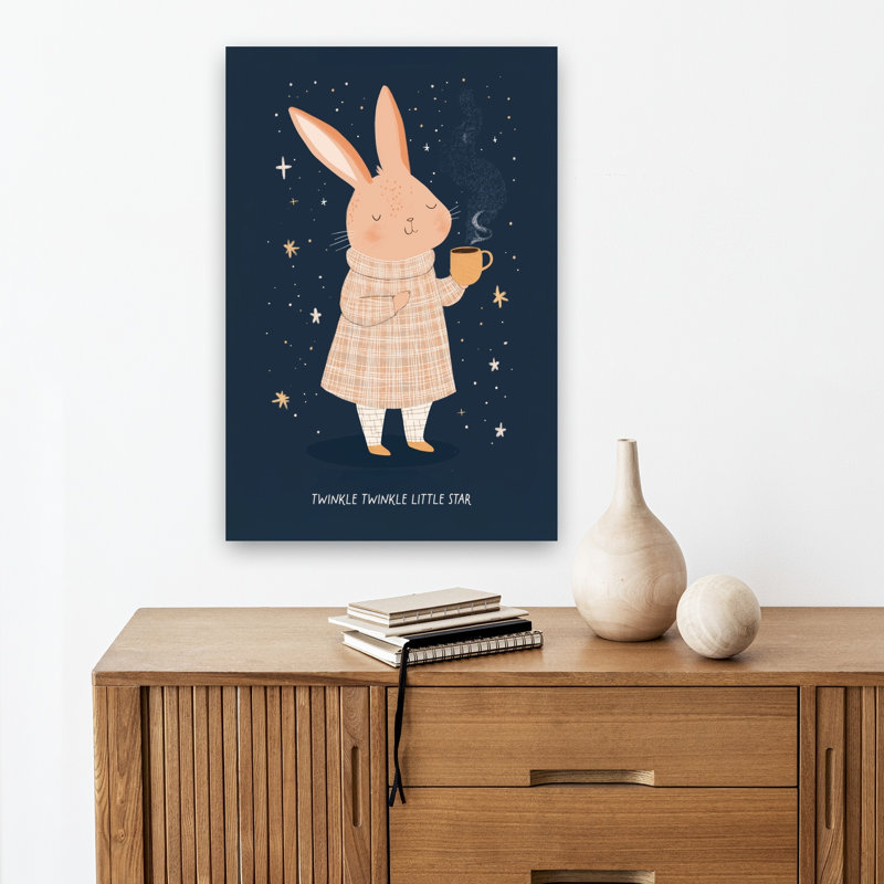 «Cozy Bunny Night Peaceful Abstract Contemporary Lapin Forest Landscape», reproduction d'art murale, H 18 po x l 12 po