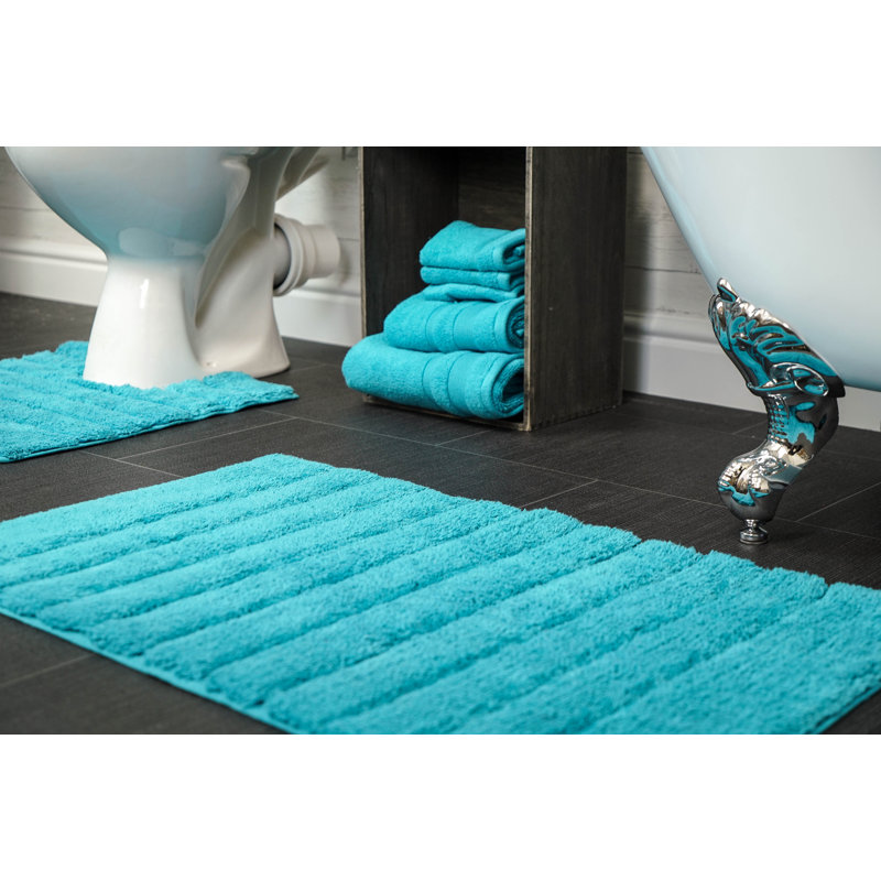 Mirianna Linear Ribbed Two Piece Bath Mat Set, Turquoise