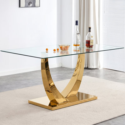 Table de salle à manger rectangulaire en verre trempé 63 "avec base en U 63"