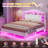 Velvet Upholstered Platform Bed With Led Lights And Charging Station, Princess Bed Frame With Led Lights Headboard,guardrail,crystal Button, No Box Spring Needed-1849936031-1849936030