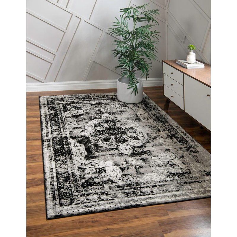 Tapis transitionnel Oneita couleur ébène, Rectangle 120 po x 169 po