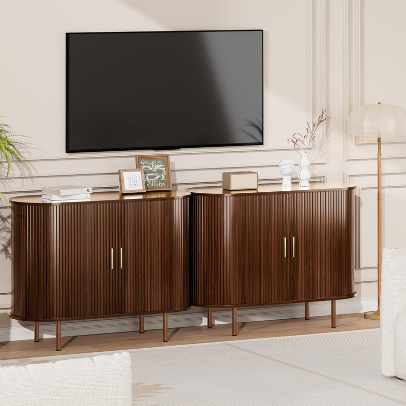 Buffet Mid-Century avec portes coulissantes Tambour, armoire à café de 40 pouces avec tablette réglable, Noyer
