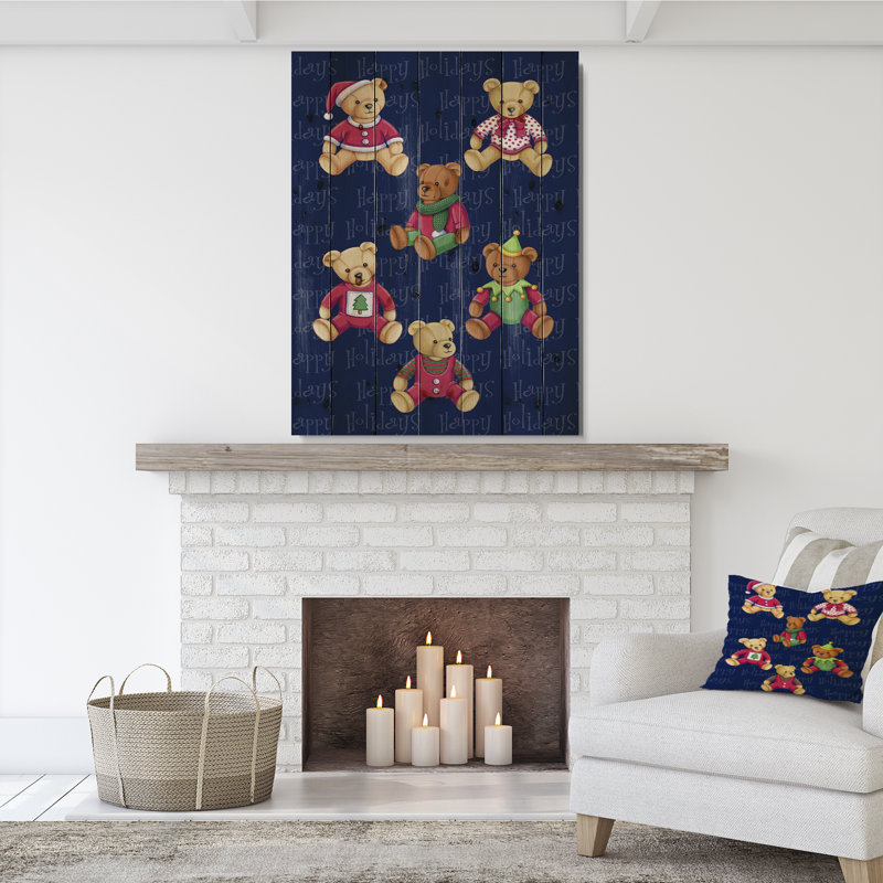 « happy fêtes christmas ours », impression, H 46 po x l 36 po x P 0,78 po, Bois