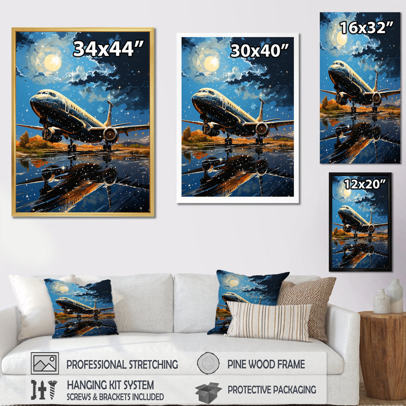 Futuriste aéronefs, derniers contrôles au clair de lune sur toile, Cadre photo noir, H 20 po x l 12 po x P 1 po