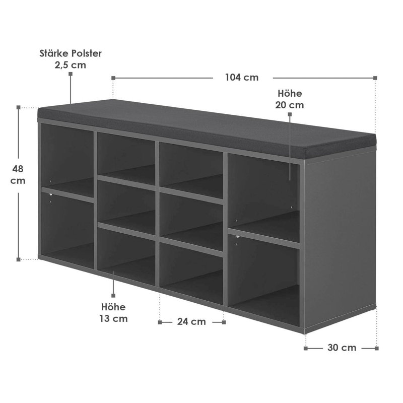 10 Pair Shoe Storage Bench, Grey/Brown/Blue
