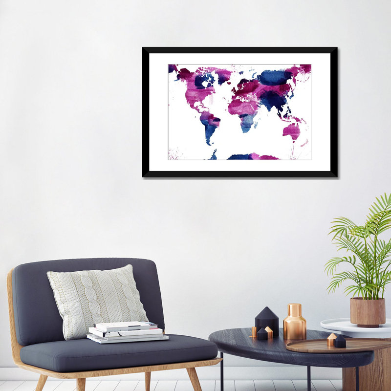 Monde aquarelle - reproduction sur toile tendue, H 8 po x l 12 po x P 0,75 po, Toile tendue, Blanc