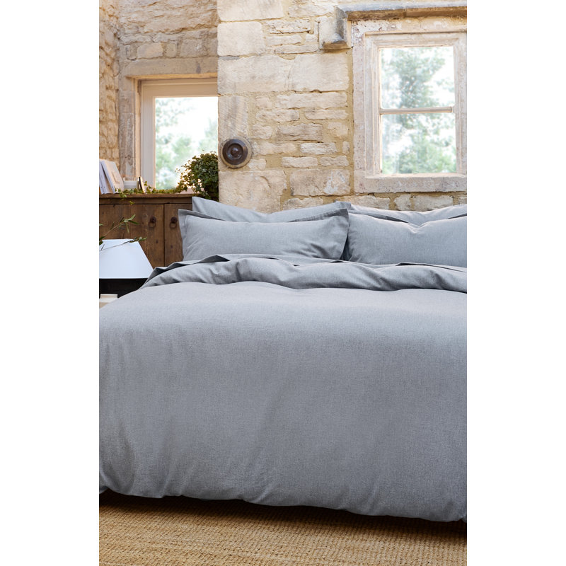 Flannel Marl Duvet Cover Set, Queen Duvet Cover + 2 Standard Pillowcases, Silver