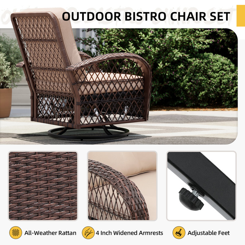 Ensemble 2 pièces de chaise berçante et pivotante en osier avec coussins , Beige