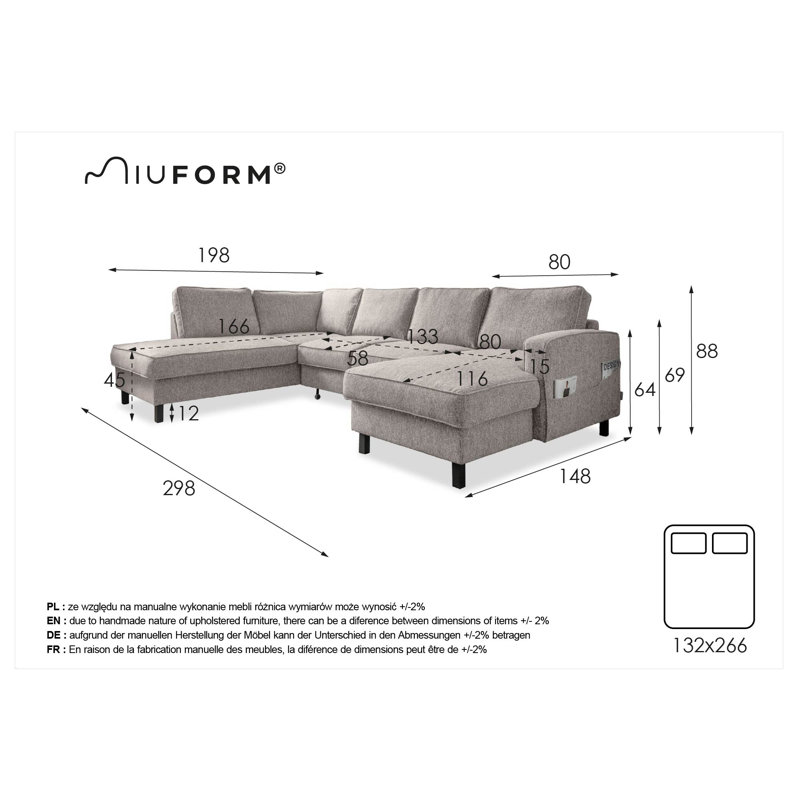 Molly Corner Sofa Bed U-Shape, Grey/Brown/Blue, Left Hand Facing