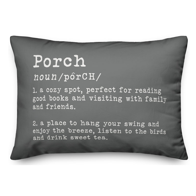 Textual Outdoor Throw Pillow, Dark Gray/White