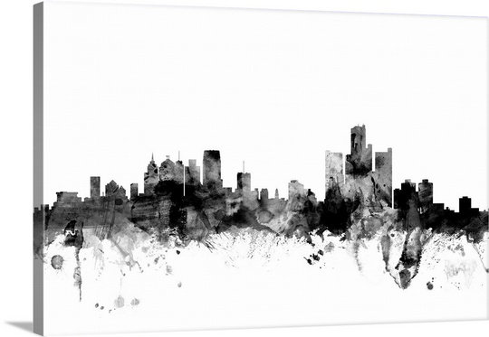 «Detroit Michigan Skyline» par Francy, impression, H 20 po x l 30 po x P 1,5 po, Toile