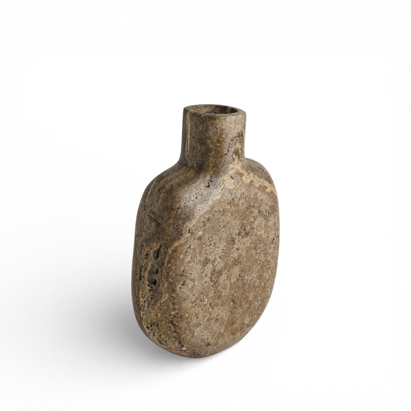 Travertine Vase Med, Beige, 10.5" H x 7" W x 4" D