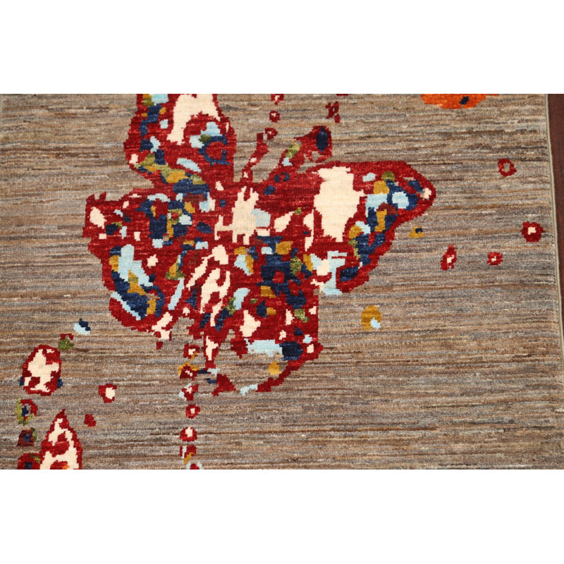 Tapis oriental moderne et abstrait noué à la main 3 x 4