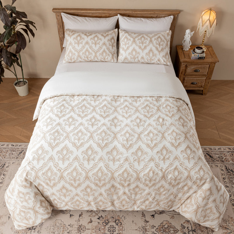 Ensemble de housse de couette en jacquard de coton à motif floral texturé 3 pièces