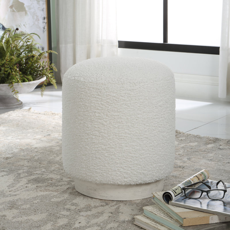Brit Upholstered Ottoman, White 100% Polyester, White Oak