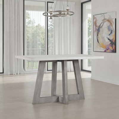 Table de bar rectangulaire avec dessus gris anthracite et piètement en acacia brossé de 150 cm x 90 cm x 90 cm