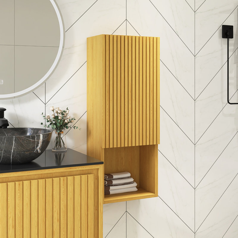 35" Tall Bathroom Wall Mounted Storage Cabinet With Door And Shelves