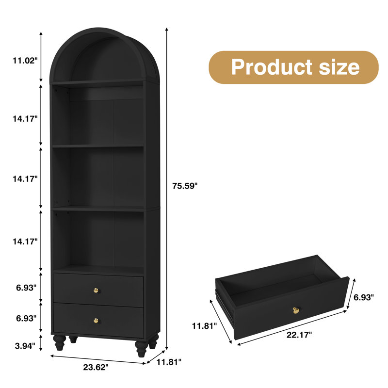 Arched Standard Storage Bookcase, Black