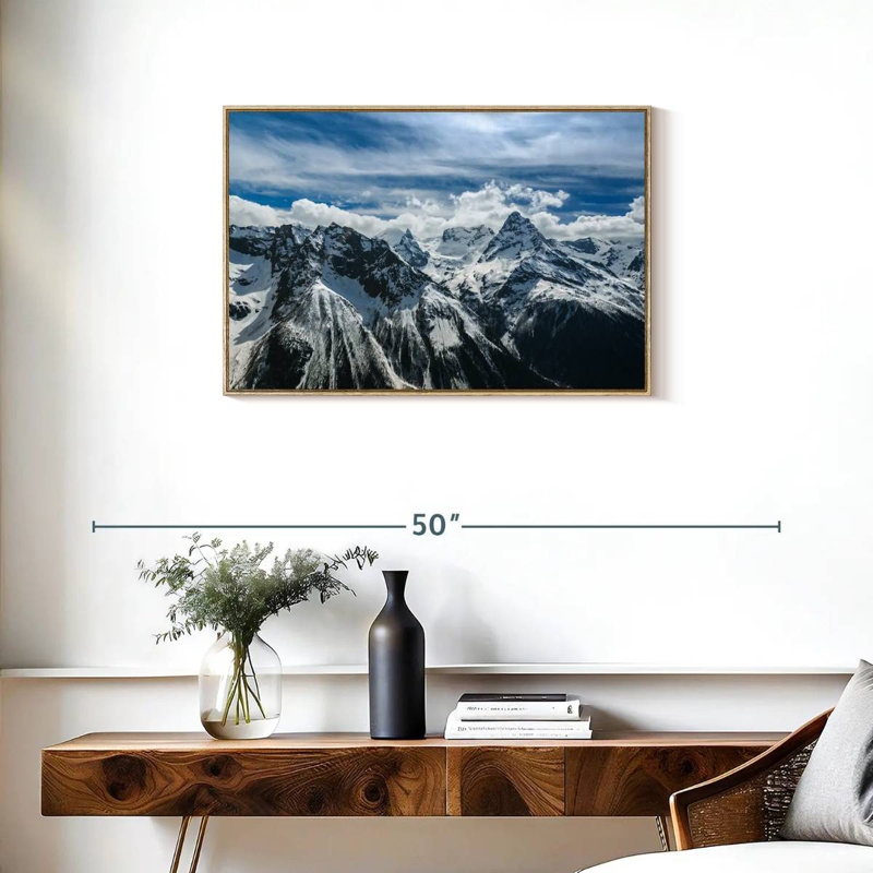 Snow Mountain Peaks, Cadre flottant en bois naturel, 31 po x 21 po