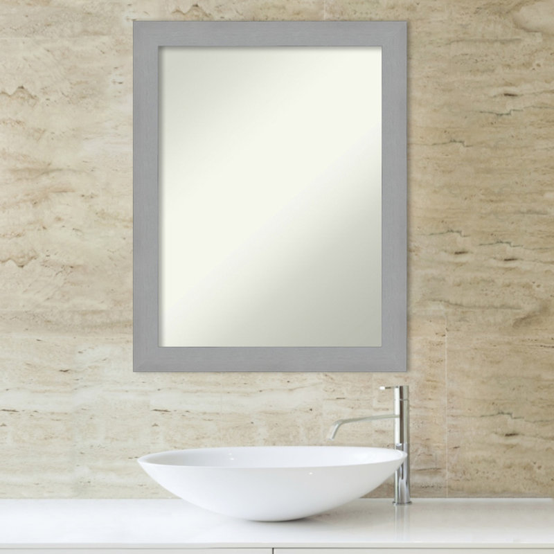 Brushed Nickel Bathroom Vanity Non-Beveled Wall Mirror, 27.5" H x 21.5" W