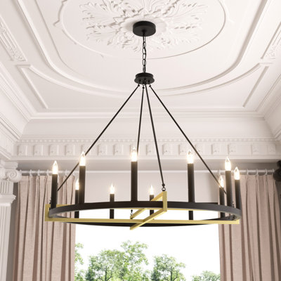 12 - Steel Dimmable Candle Style Wagon Wheel Chandelier UL Certified