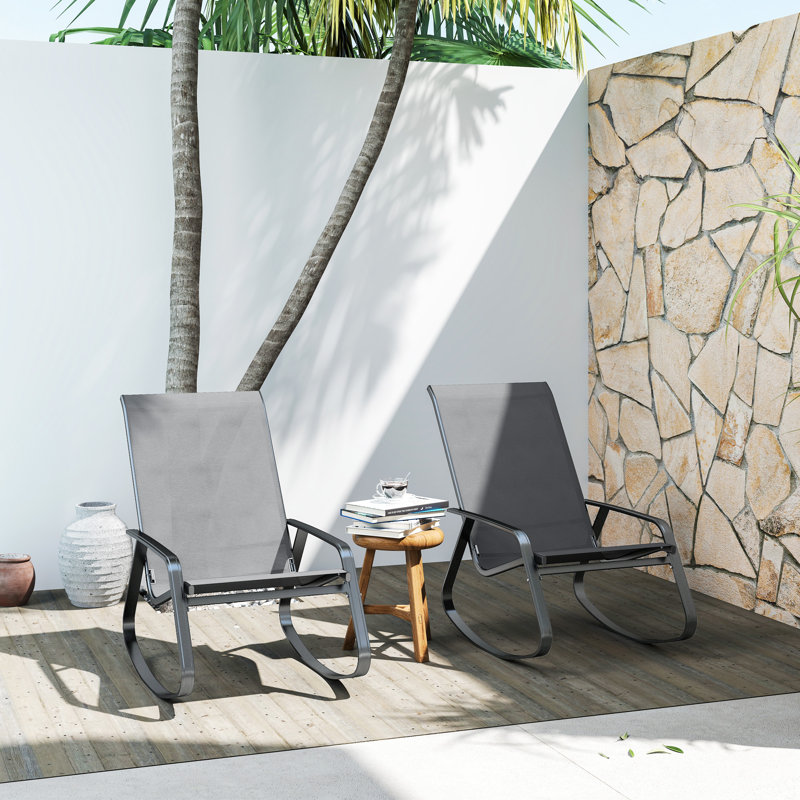 Solace Modern Rocking Garden Chairs With Quick-Drying Seats And Steel Frames, Grey Cushion/Grey Frame