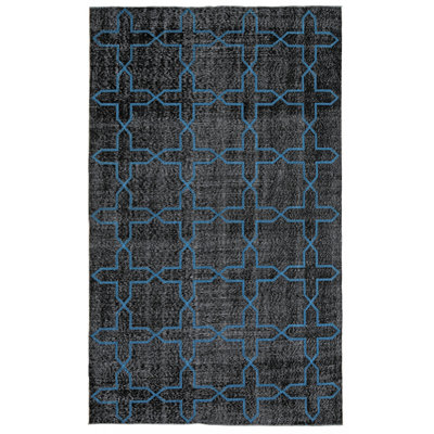 Tapis noir en laine noué la à la main recolore Dordogne