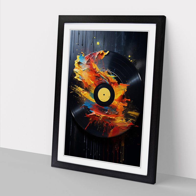 XYZ-FRM-V1223-1668 Vinyl Record Tachisme No.2 - Single Picture Frame Print on Wood, 46cm H x 34cm W x 2cm D, Black