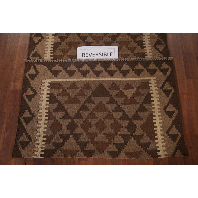 Geometric Kilim Reversible Wool Runner Rug 3x7