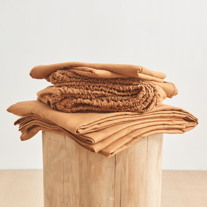 Linen Sheets Set, Brown, Queen Sheet Set with 2 Pillowcases
