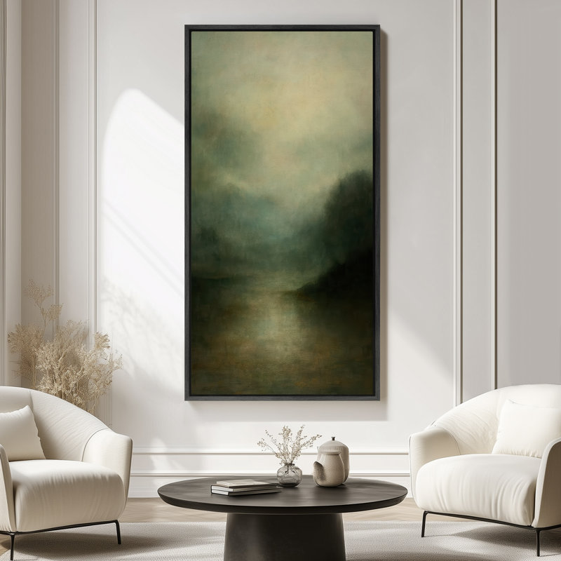 Abstrait paysage abstrait encadré sur toile - impression minimaliste neutre pour décoration murale moderne, Noir