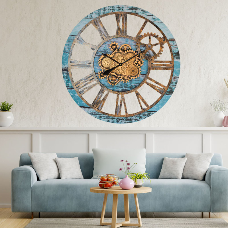 Solid Wood Wall Clock, Aqua Green