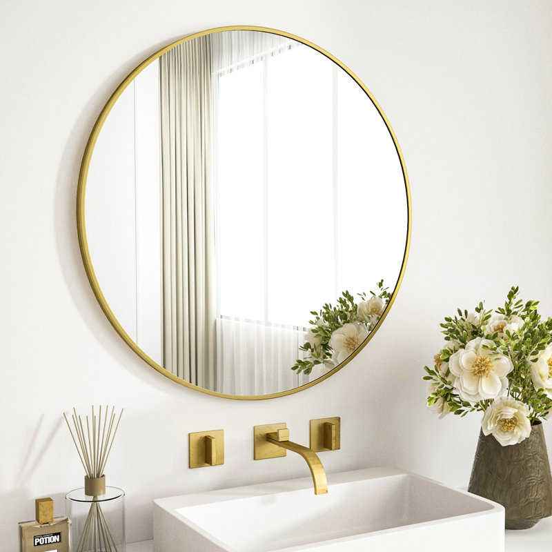 Gehard Round Metal Framed Mirror , Gold, 18" x 18"