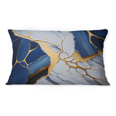Bleu abstrait géométrique I - coussin abstrait en marbre