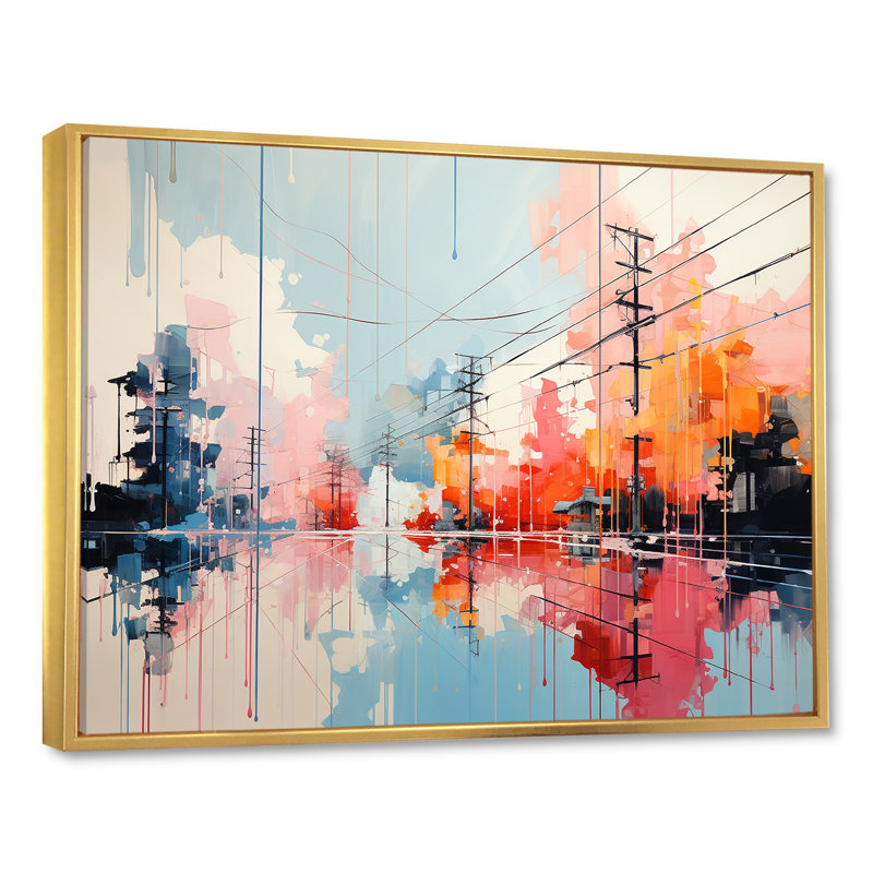 Minimalisme, lignes électriques, veines de la ville II sur toile, Cadre flottant doré, H 24 po x l 32 po x P 1 po