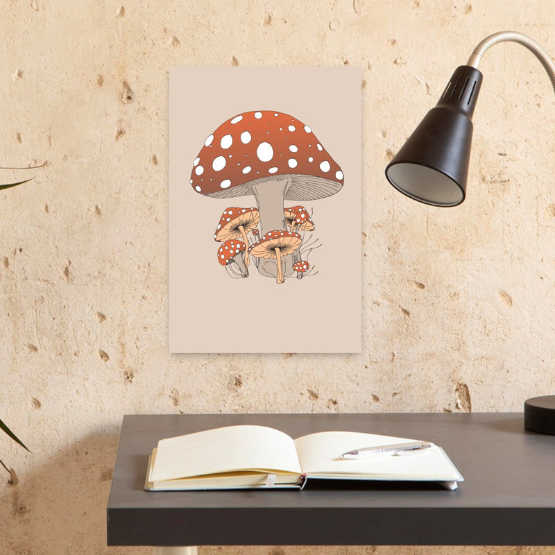 Forêt de champignons onirique, style rustique et fantaisiste contemporain, impression d'art mural nature, 18" H x 12" W