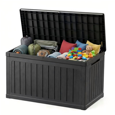 230 Gallon Deck Box, Resin Outdoor Waterproof Storage Box, Lockable Storage Box With Handle for Patio Furniture - Garden Tools - Swimming Pool Tools UV Resistant, Black